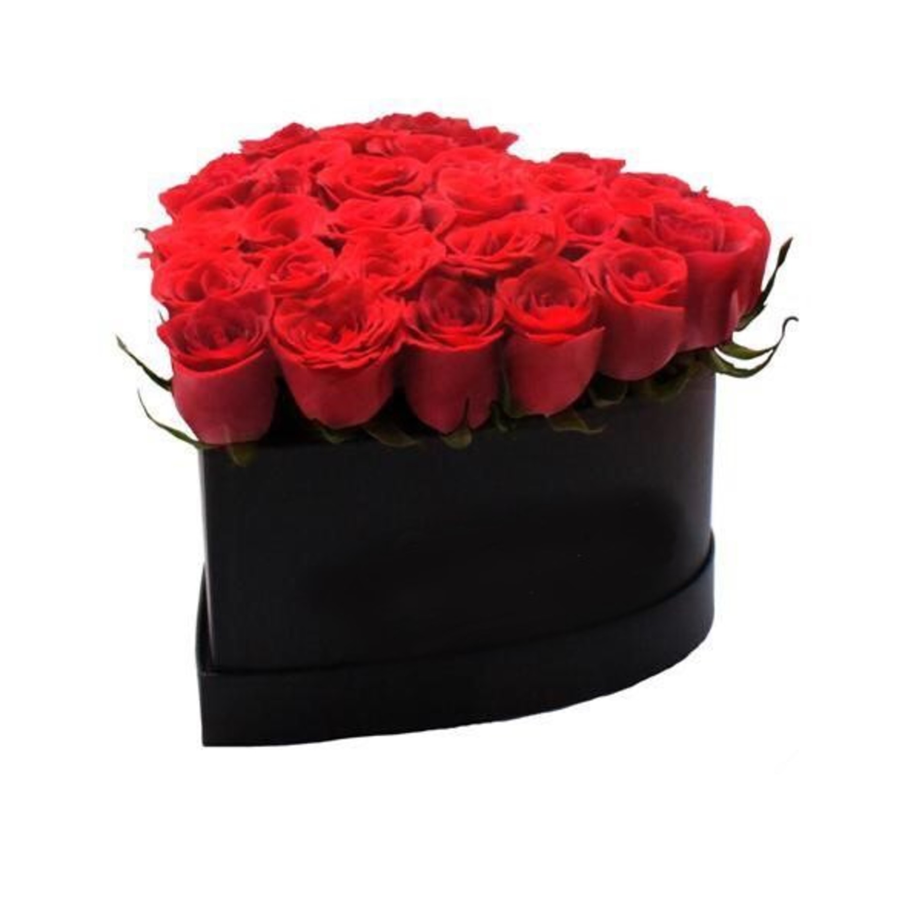 Elegante caja negra en forma de corazón de 24 Rosas rojo
